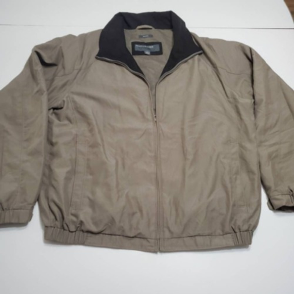 Perry Ellis Mens Activewear Jacket Brown Full Zip Mock Neck Mesh Lined Pockets L
